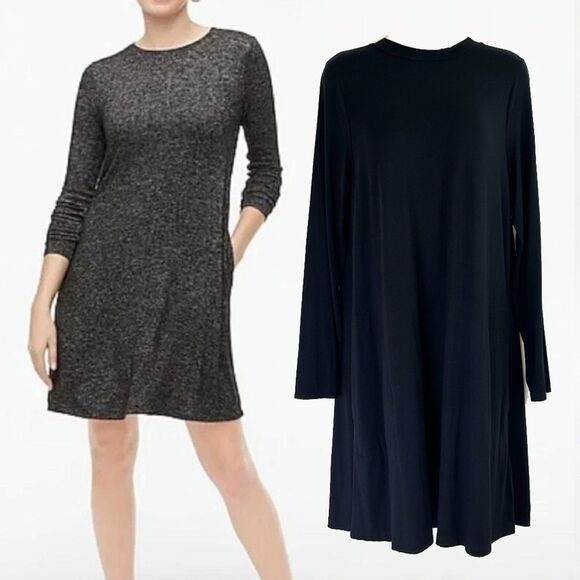J. Crew Dresses & Skirts - NWT J. Crew Black Swingy Long Sleeve Dress (M) Modal Crew Tee Shirt Trapeze